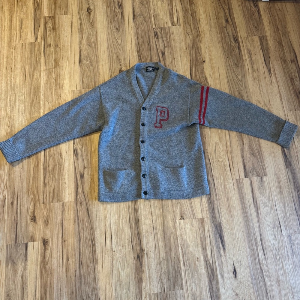 Vintage Ralph Lauren Polo Jeans Mens Varsity P Cardigan Jacket Grey XXL